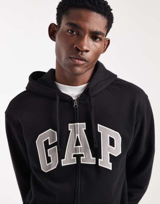 GAP chest logo zip up hoodie in true black, 5 of 5