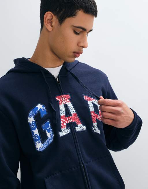 GAP chest logo zip up hoodie with bandana print in navy, 4 of 5