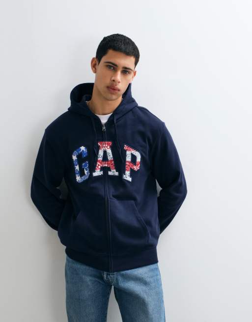 GAP chest logo zip up hoodie with bandana print in navy, 5 of 5