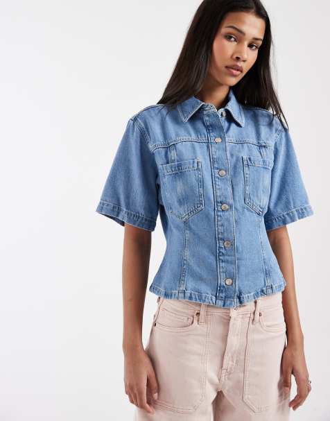 GAP cinched in waist denim shirt in light blue - view 1