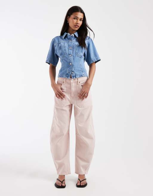 GAP cinched in waist denim shirt in light blue, 3 of 4