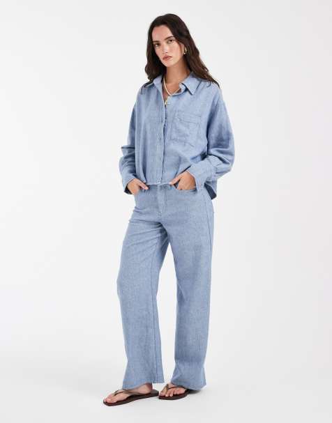 GAP co-ord linen mix trouser in blue - view 1