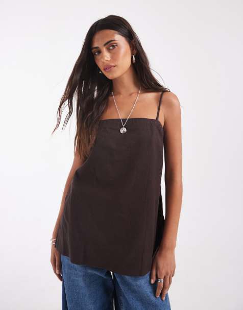 GAP co-ord long hem cami linen mix top in brown - view 1