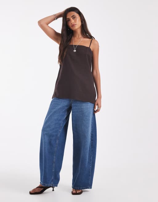GAP co-ord long hem cami linen mix top in chocolate brown, 2 of 4