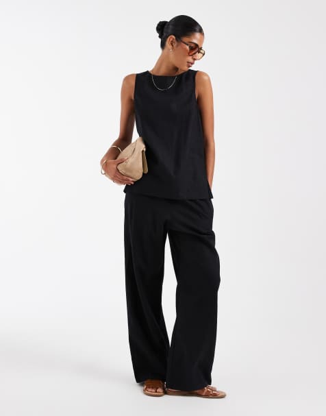 GAP co-ord pull on linen mix trouser in black - view 1