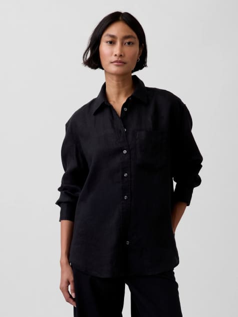 GAP co-ord relaxed fit linen mix shirt in black - view 1