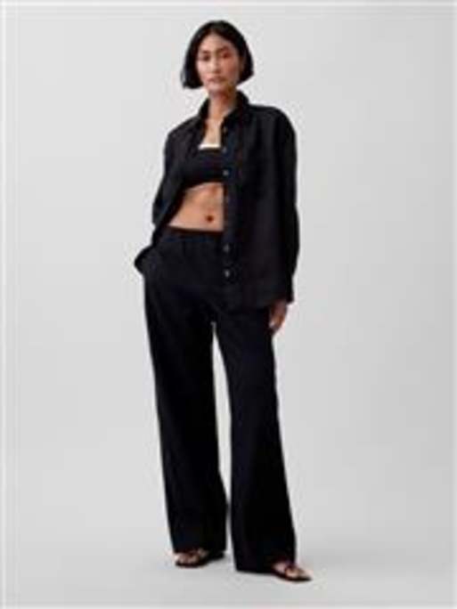 GAP co-ord relaxed fit linen mix shirt in black, 2 of 4