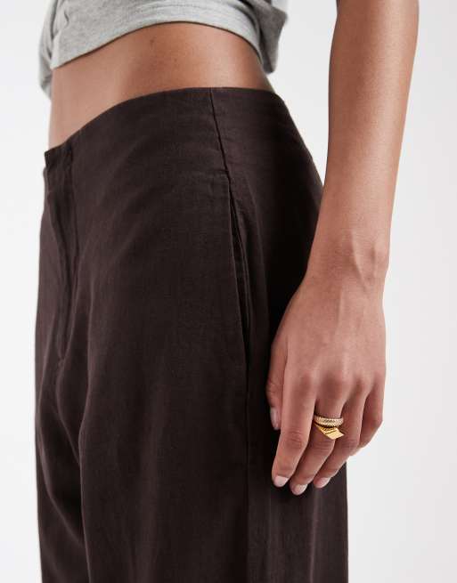 GAP co-ord straight cropped linen mix trouser in brown, 2 of 5