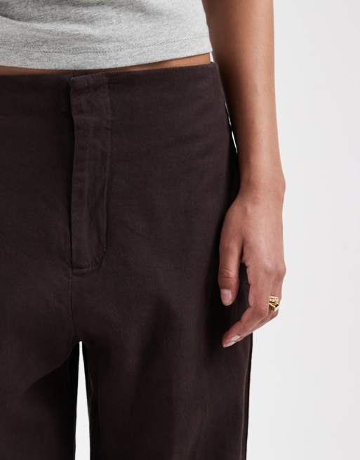 GAP co-ord straight cropped linen mix trouser in brown, 4 of 5