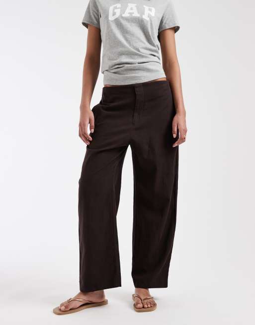 GAP co-ord straight cropped linen mix trouser in brown, 5 of 5
