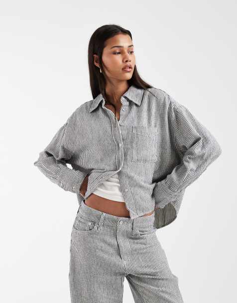 GAP co-ord striped linen mix shirt in ecru - view 1