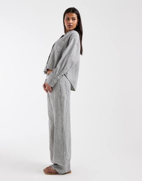 GAP co-ord striped linen mix trouser in striped grey