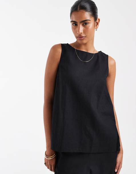 Gap co-ord vest linen mix top in black
