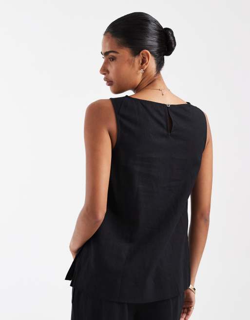 Gap co-ord vest linen mix top in black, 4 of 4