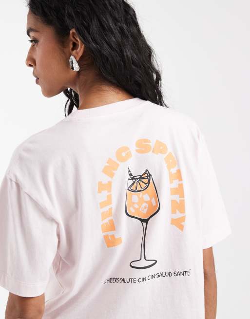 GAP cocktail print boxy t-shirt in pink, 3 of 4