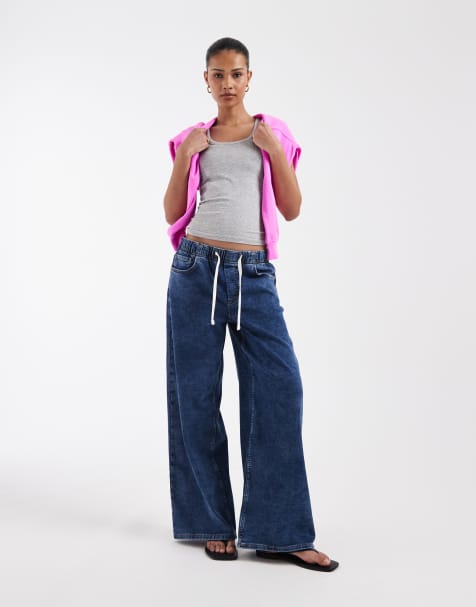 GAP tie waist drawstring wide leg jeans in indigo blue