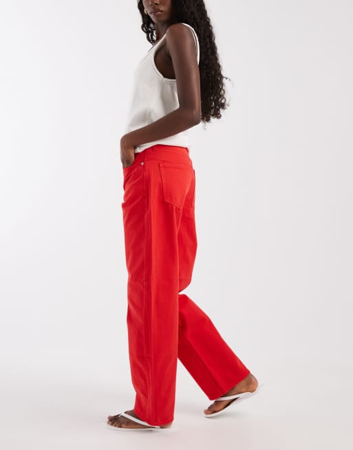 GAP cotton barrel leg jeans in red, 3 of 5