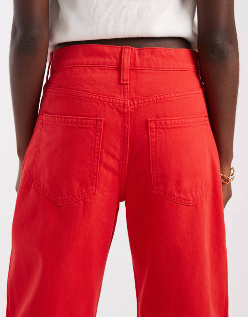 GAP cotton barrel leg jeans in red, 4 of 5