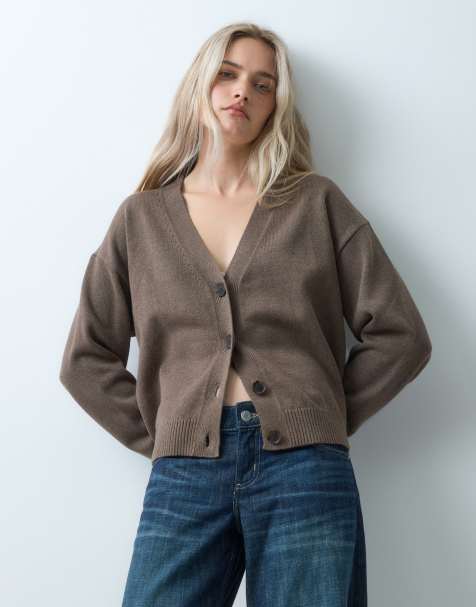 GAP cotton barrel sleeve cardigan in cool brown - view 1