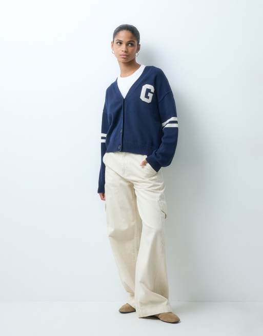 GAP cotton barrel sleeve cardigan in navy, 3 of 4
