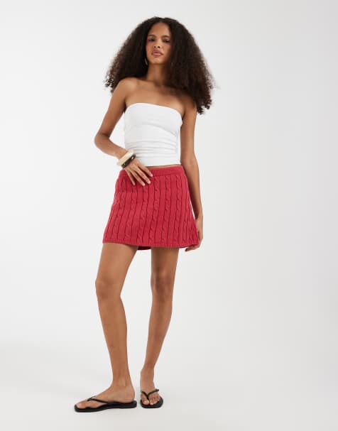 GAP cotton cable knit mini skirt in deep pink - view 1