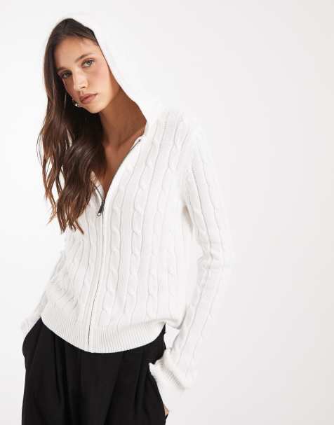 GAP cotton cable knit zip up hoodie in white - view 1