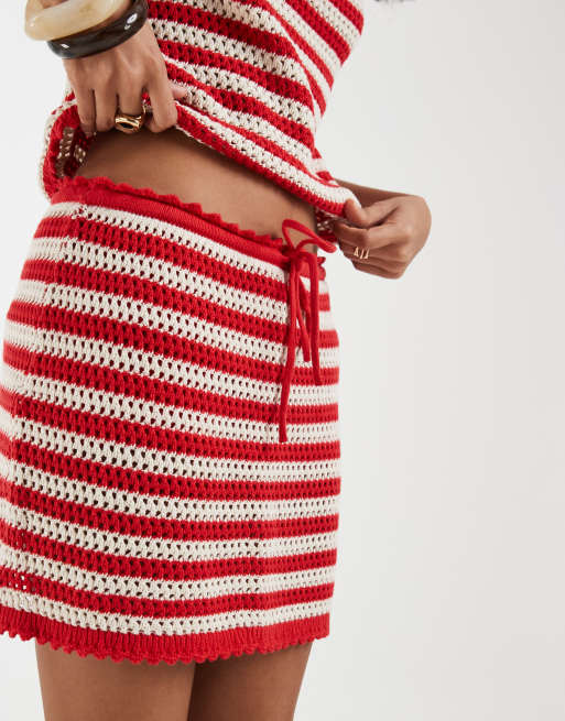 GAP cotton crochet cropped mini skirt in red stripe, 3 of 5
