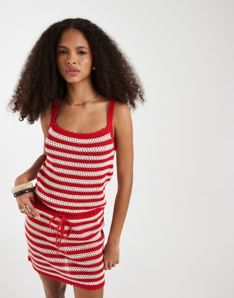 GAP cotton crochet cropped tank top in red stripe - view 1
