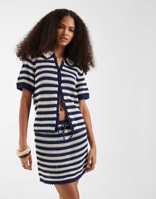 GAP cotton crochet mini skirt in blue stripe, 2 of 5