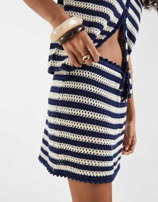 GAP cotton crochet mini skirt in blue stripe, 3 of 5