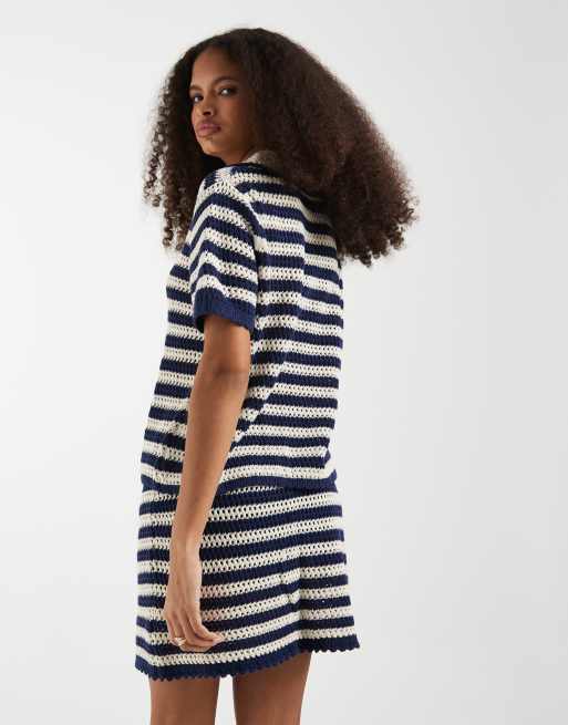 GAP cotton crochet mini skirt in blue stripe, 4 of 5