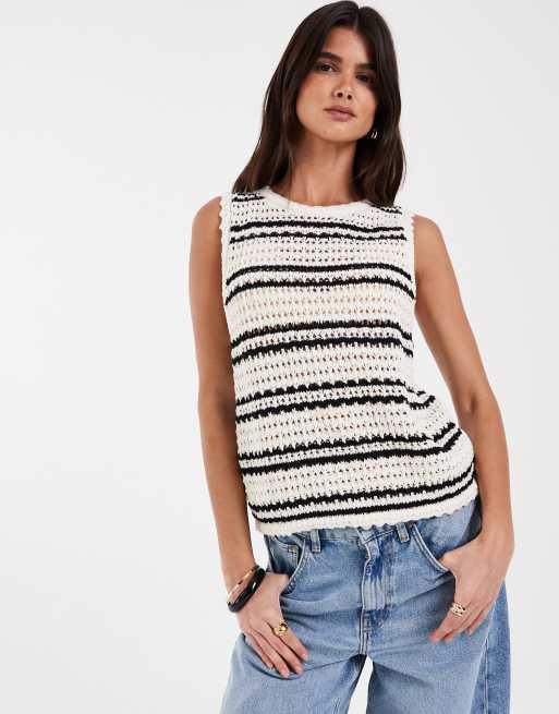 GAP cotton knit tank top in black and white stripe, 2 of 4