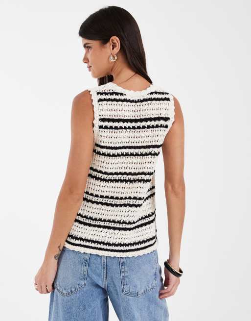 GAP cotton knit tank top in black and white stripe, 3 of 4