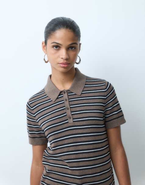 GAP cotton short sleeve polo in brown stripe - view 1