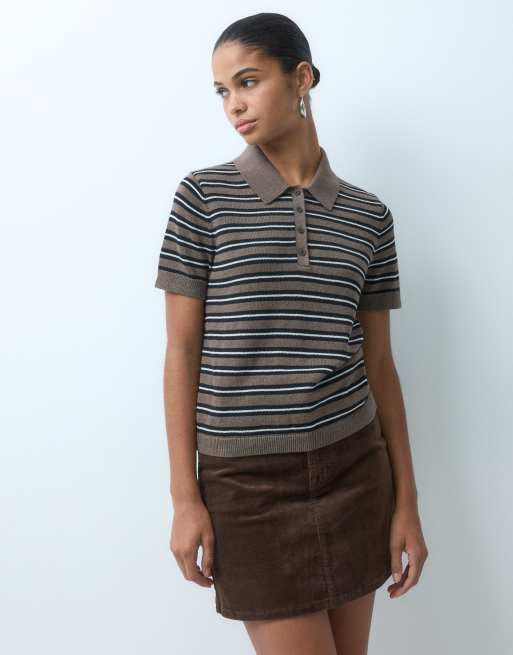 GAP cotton short sleeve polo in brown stripe, 2 of 4