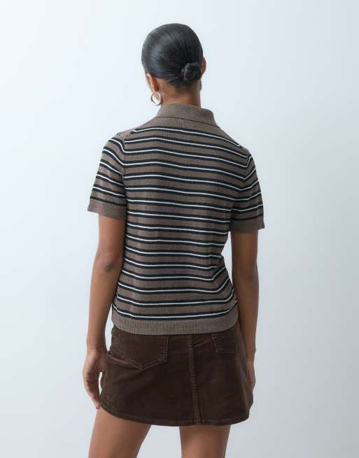 GAP cotton short sleeve polo in brown stripe, 4 of 4