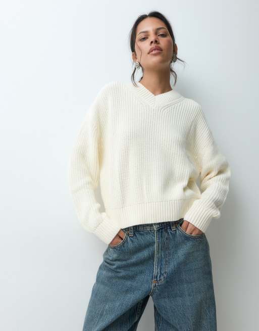 GAP cotton v-neck sweater in ivory, 4 of 5