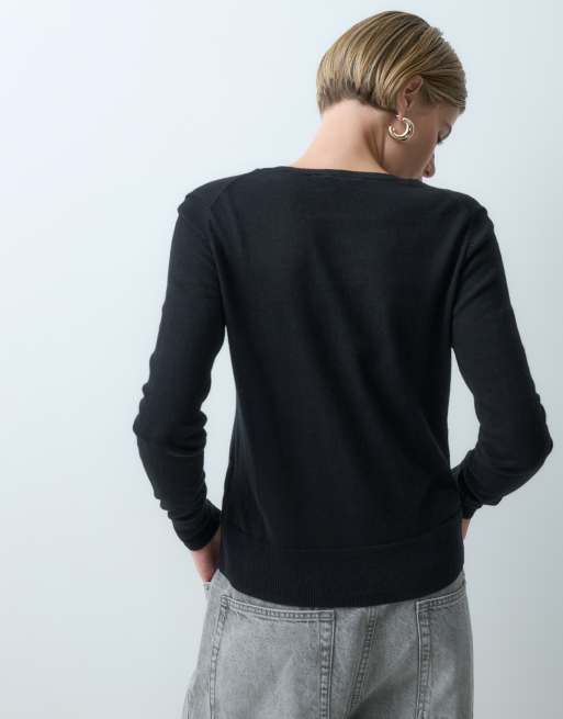 GAP crew neck cardigan in true black, 4 of 5