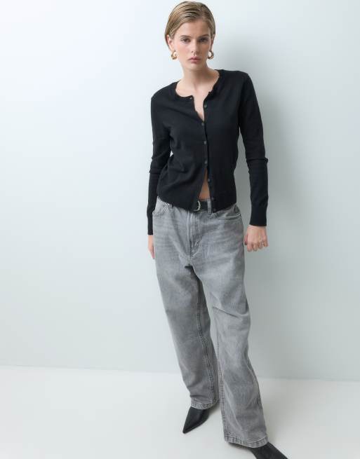 GAP crew neck cardigan in true black, 5 of 5