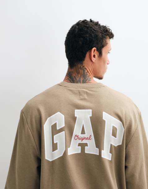 GAP crew neck short sleeved logo sweat top in beige - view 1