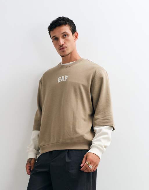 GAP crew neck short sleeved logo sweat top in beige, 2 of 5