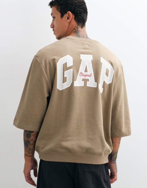 GAP crew neck short sleeved logo sweat top in beige, 5 of 5