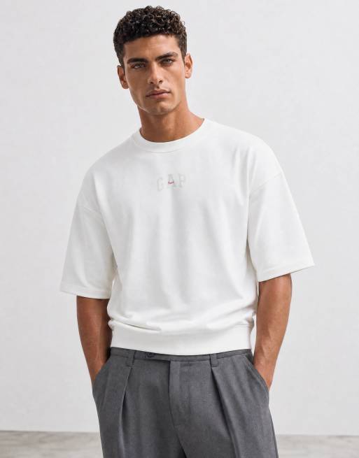 GAP crew neck short sleeved logo sweat top in white, 10 of 10