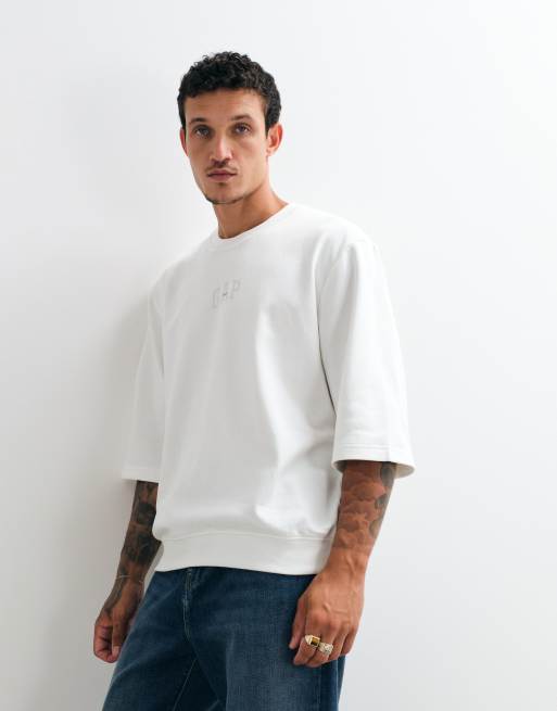 GAP crew neck short sleeved logo sweat top in white, 2 of 10