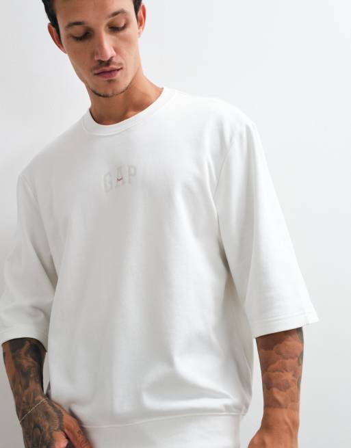 GAP crew neck short sleeved logo sweat top in white, 3 of 10