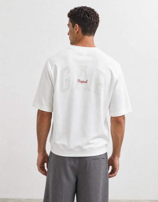 GAP crew neck short sleeved logo sweat top in white, 6 of 10
