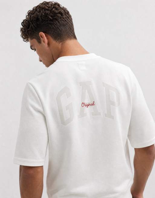 GAP crew neck short sleeved logo sweat top in white, 8 of 10