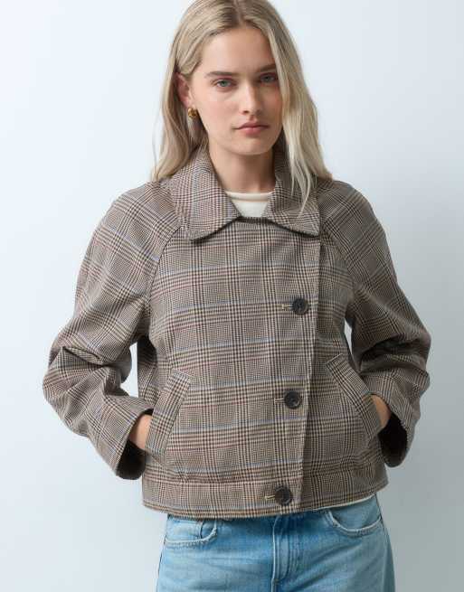 GAP Cropped checked trench coat in light khaki, 2 of 4