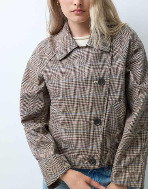 GAP Cropped checked trench coat in light khaki, 4 of 4