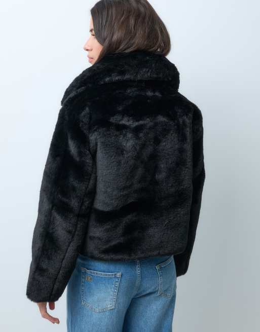 GAP cropped faux fur jacket in black, 4 of 4
